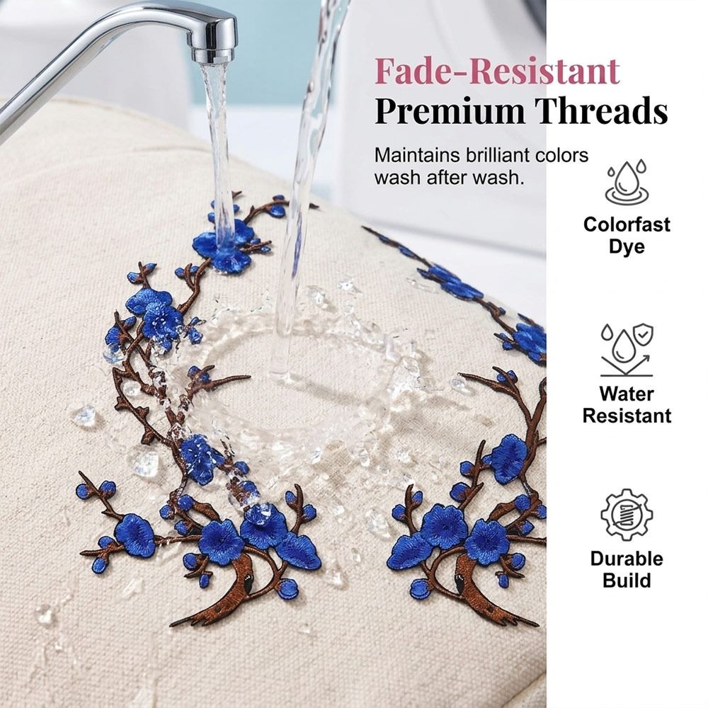 Sewing In Textile - DIY桜の花アイロン接着パッチ アイロン接着＆縫い付け ホットメルト接着剤 刺繍入り花柄パッチ 枝の刺繍アップリケ