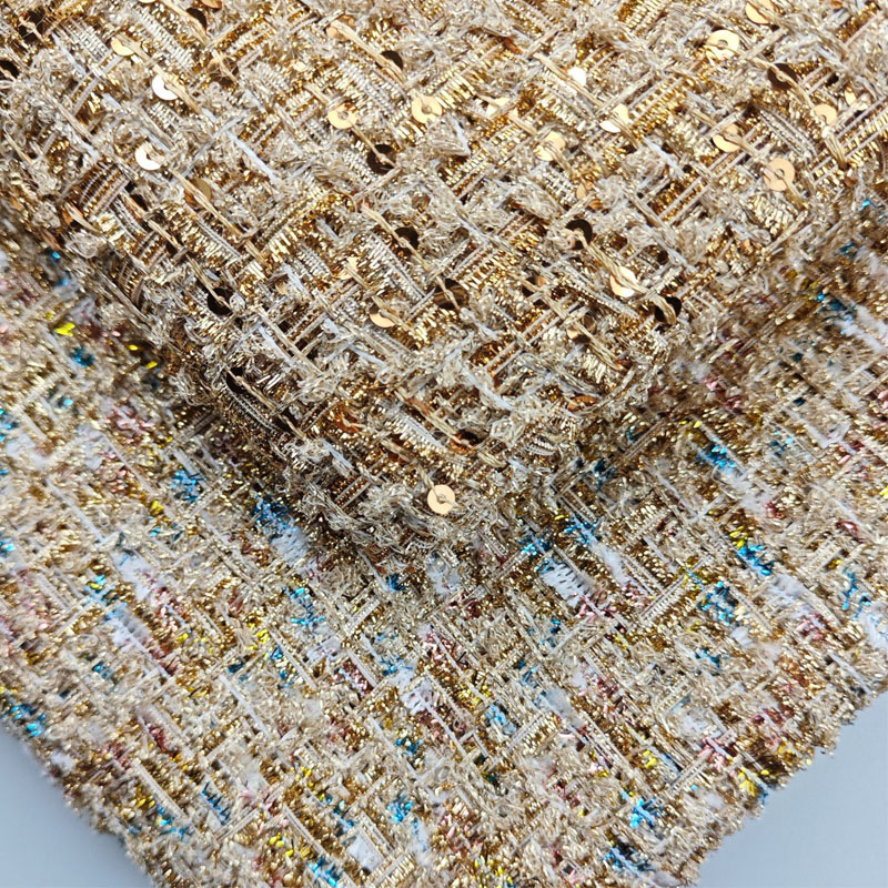 Sewing Tweed Fabric - ゴールドワイヤーとスパンコール糸染め編みツイード生地女性の秋のジャケットドレススーツコート DIY 布縫製材料