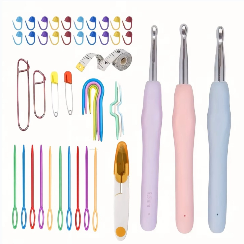 Sewing Necessities - 人間工学に基づいたかぎ針セット 大型 編み針キット ステッチマーカー付き テープメジャー 裁縫道具アクセサリー