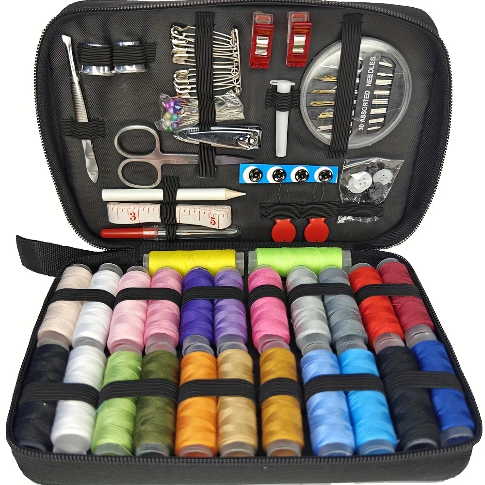 Sewing Thread Production - 67/128個入り裁縫キット、裁縫用品とアクセサリー付き、24色の糸、針と糸のキット、小さな修理用製品