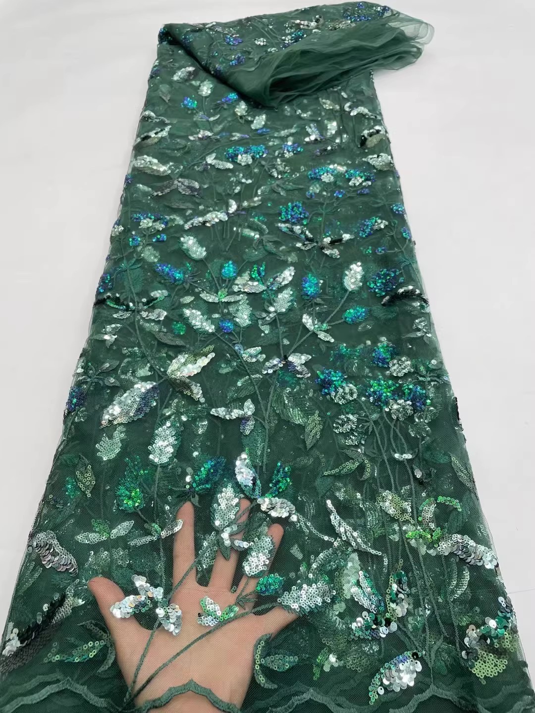 Sewing Embroidery Fabric - 1ヤードの精巧なスパンコール植物の花の刺繍テラDIYウェディングドレスチャイナドレス生地縫製用高級ガーゼ生地