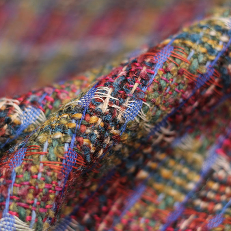 赤/緑の格子ウール先染め編組ツイード生地女性の秋のジャケット - Sewing Tweed Fabric のレビューと価格