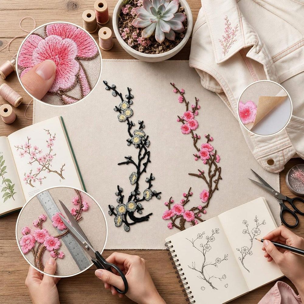 DIY桜の花アイロン接着パッチ アイロン接着＆縫い付け ホッ - Sewing In Textile のレビューと価格
