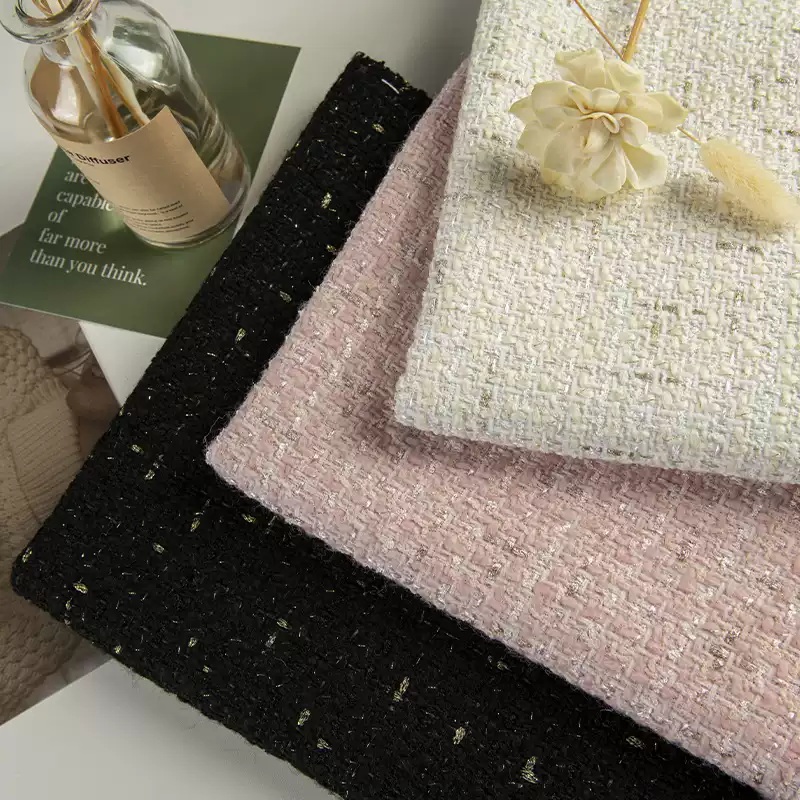 ベージュ色とゴールドワイヤー糸染めツイード生地秋コートドレス - Sewing Tweed Fabric のレビューと価格