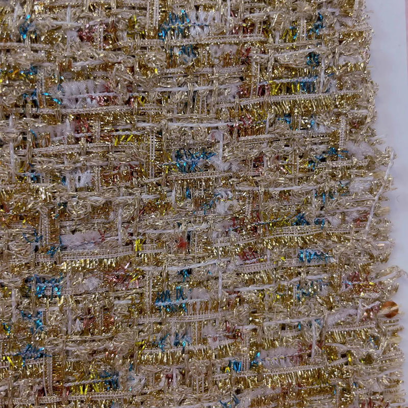 ゴールドワイヤーとスパンコール糸染め編みツイード生地女性の秋 - Sewing Tweed Fabric のレビューと価格