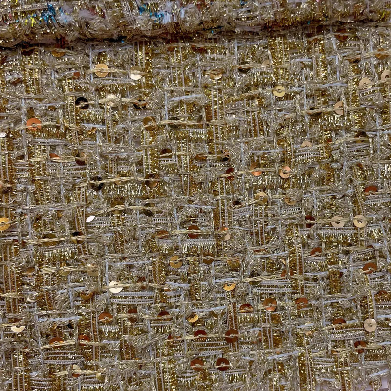 ゴールドワイヤーとスパンコール糸染め編みツイード生地女性の秋 - Sewing Tweed Fabric のレビューと価格