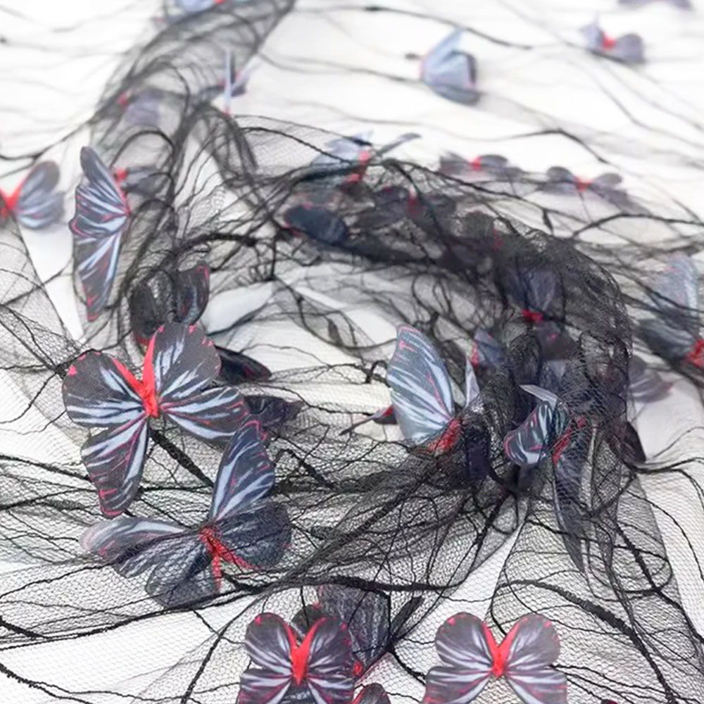 1ヤード 3D鮮やかな蝶柄レースメッシュ生地 繊細な刺繍 ソ - Sewing Embroidery Fabric のレビューと価格