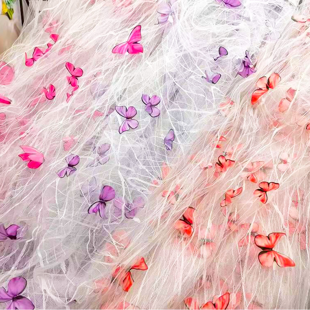 1ヤード 3D鮮やかな蝶柄レースメッシュ生地 繊細な刺繍 ソ - Sewing Embroidery Fabric のレビューと価格