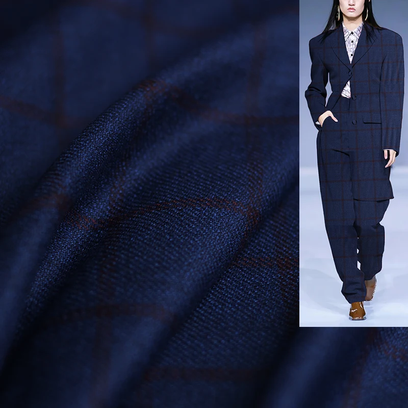 女性用の青い市松模様の通路,ウール生地,衣類とジャケット用の - Sewing Tweed Fabric のレビューと価格