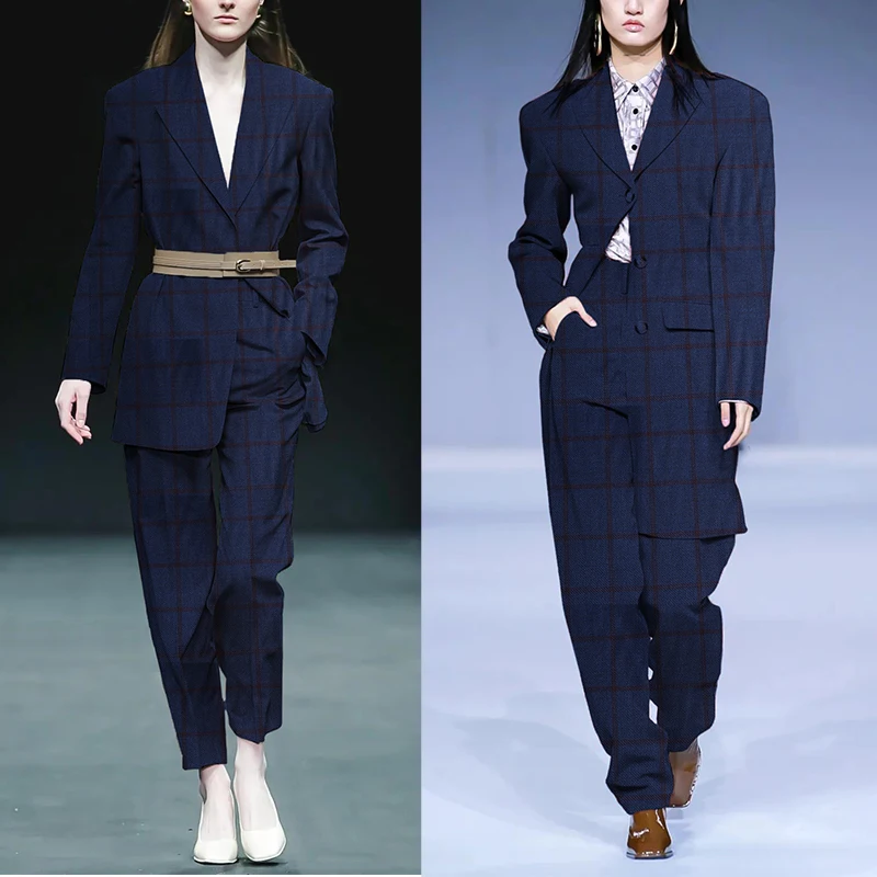 女性用の青い市松模様の通路,ウール生地,衣類とジャケット用の - Sewing Tweed Fabric のレビューと価格