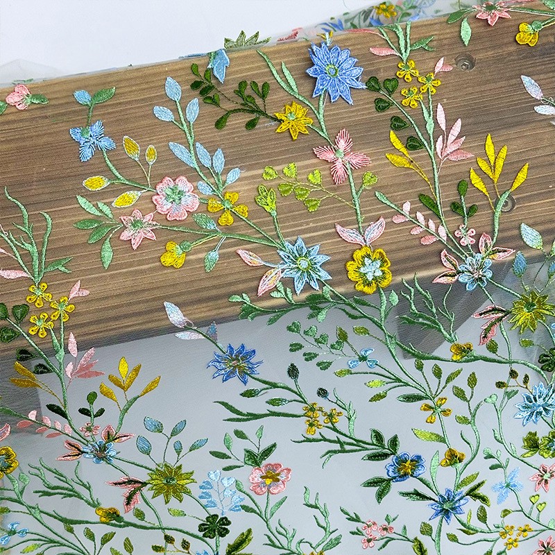 90x130cm 花柄の蔓模様刺繍入りチュールレース生地 メ - Sewing In Textile のレビューと価格