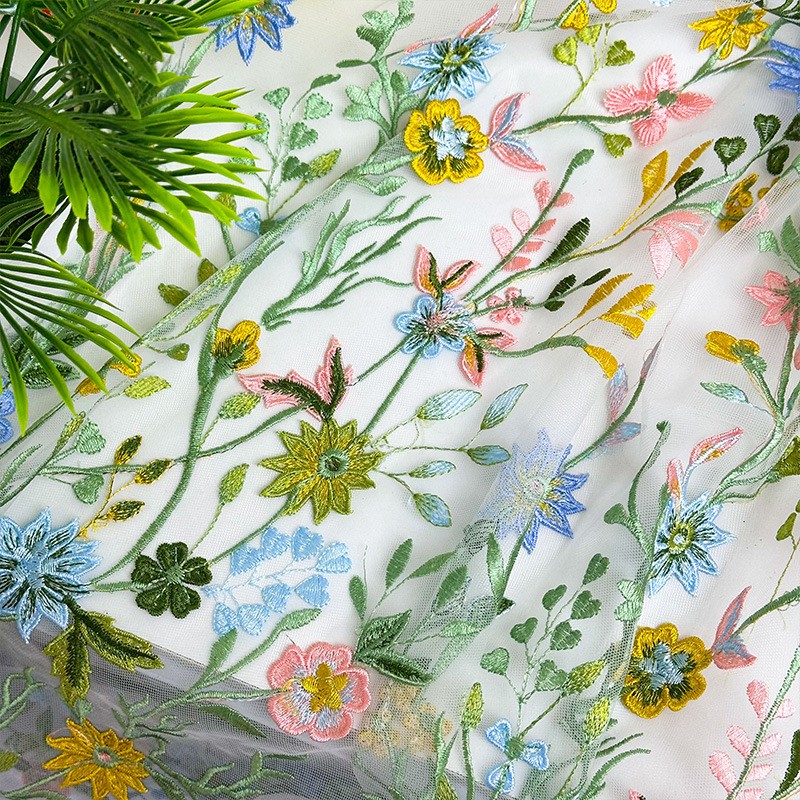 90x130cm 花柄の蔓模様刺繍入りチュールレース生地 メ - Sewing In Textile のレビューと価格