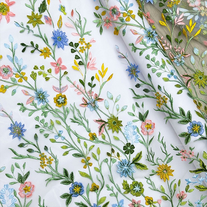 90x130cm 花柄の蔓模様刺繍入りチュールレース生地 メ - Sewing In Textile のレビューと価格