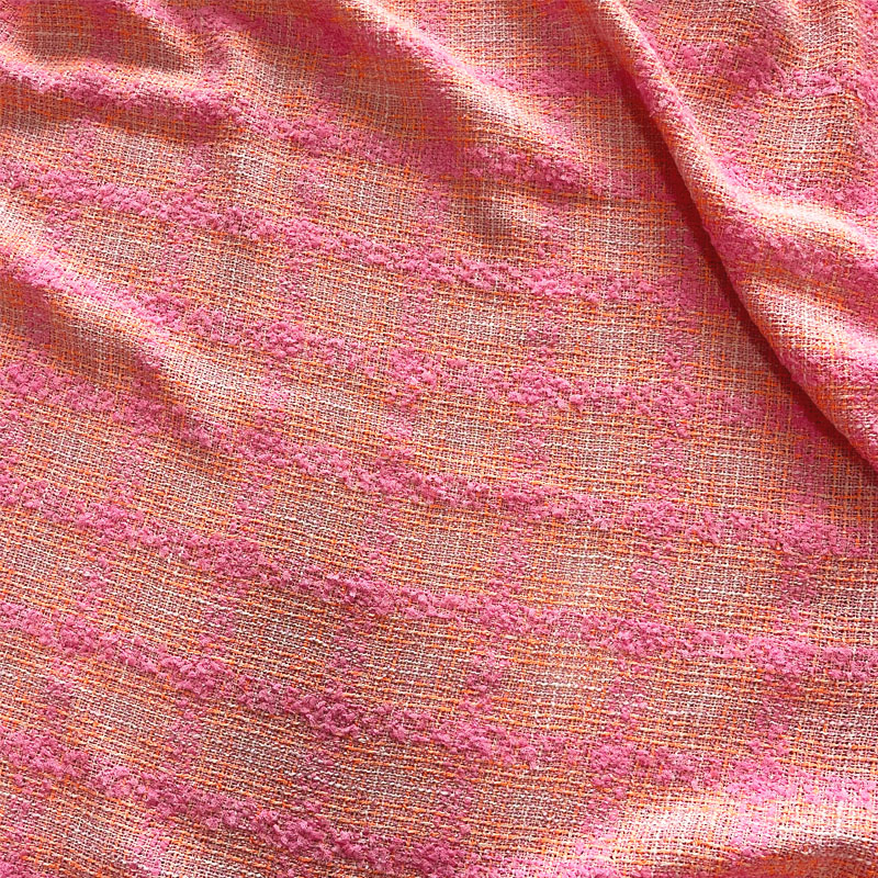 ピンクとオレンジの格子柄リボン付き糸染め編み込みツイード生地 - Sewing Tweed Fabric のレビューと価格
