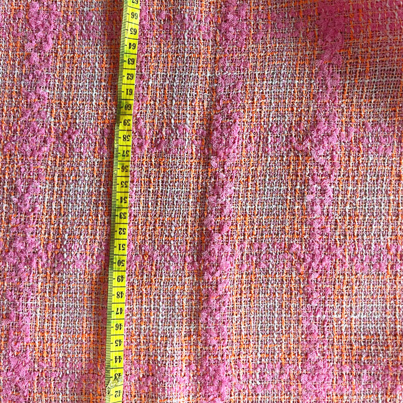 ピンクとオレンジの格子柄リボン付き糸染め編み込みツイード生地 - Sewing Tweed Fabric のレビューと価格