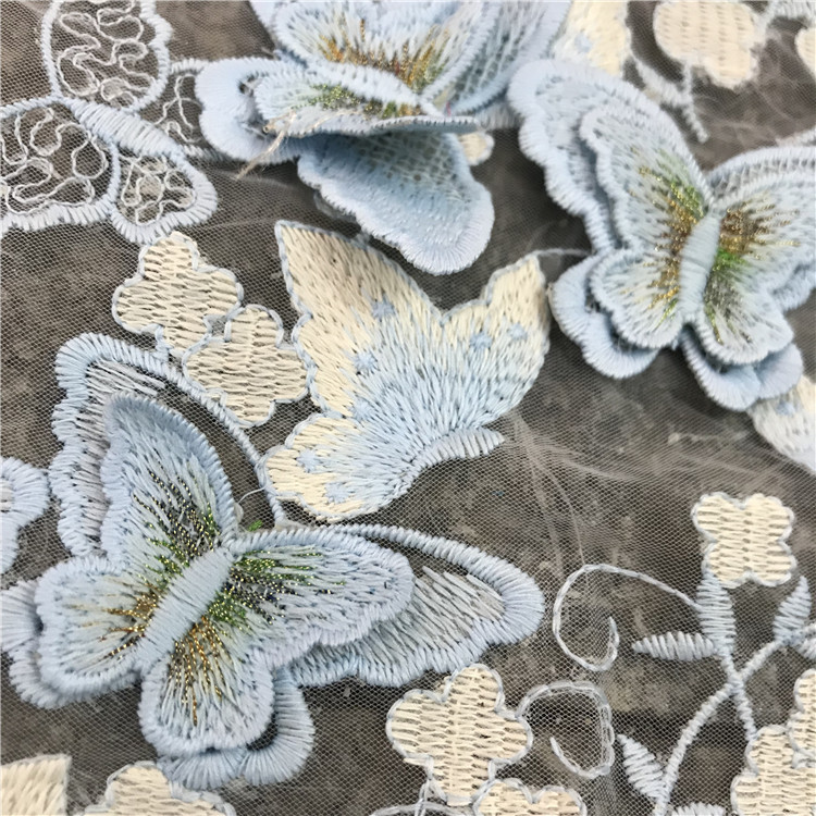 幅130cmのヘビーワーク3D蝶刺繍ミルクシルクレース生地  - Sewing Embroidery Fabric のレビューと価格