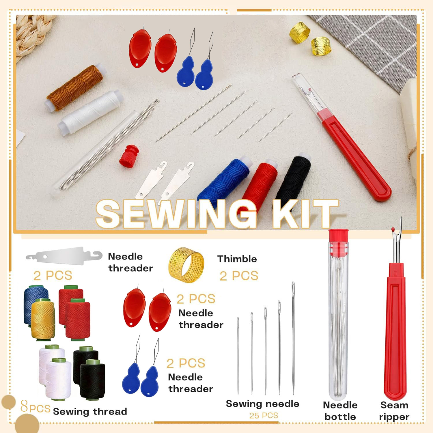 43個入りビッグアイ縫い針キット、家庭必需品、硬鋼縫製アクセ - Sewing Garments のレビューと価格