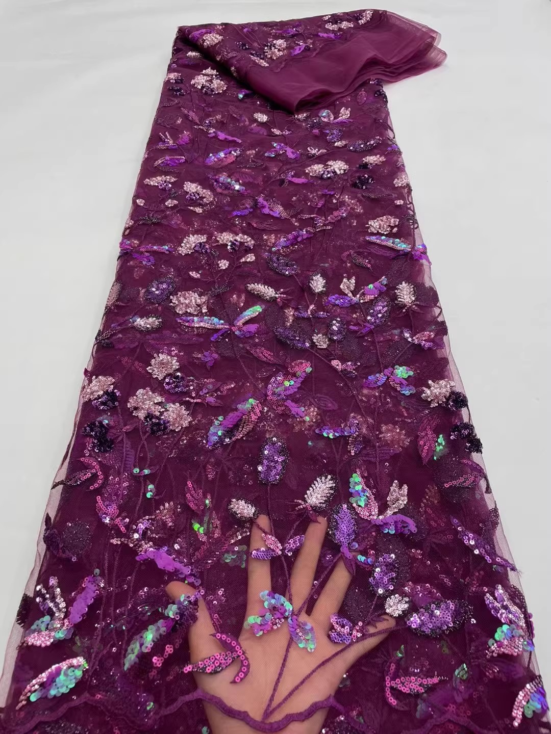 1ヤードの精巧なスパンコール植物の花の刺繍テラDIYウェディ - Sewing Embroidery Fabric のレビューと価格