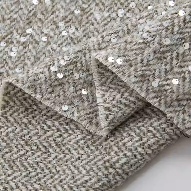 ライトグレーとスパンコール糸染め編組ウールツイード生地、秋の - Sewing Tweed Fabric のレビューと価格