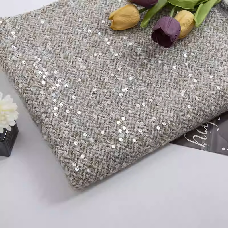 ライトグレーとスパンコール糸染め編組ウールツイード生地、秋の - Sewing Tweed Fabric のレビューと価格