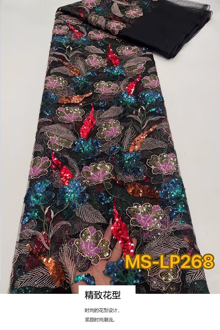 1ヤード高級ダブルカラービーズフラワーシークイン刺繍テラドレ - Sewing Garments のレビューと価格