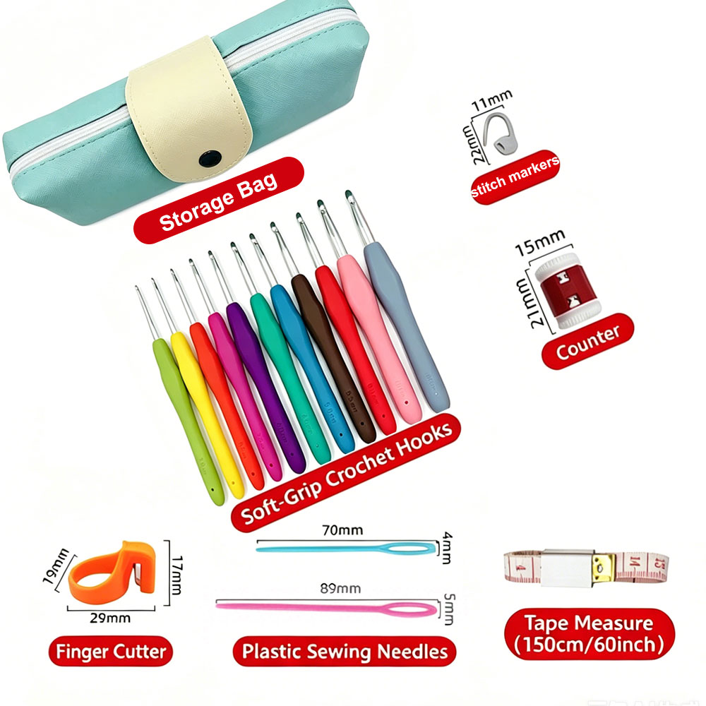 37個のかぎ針編みフックキット、収納バッグ付き、ソフトハンド - Sewing Necessities のレビューと価格